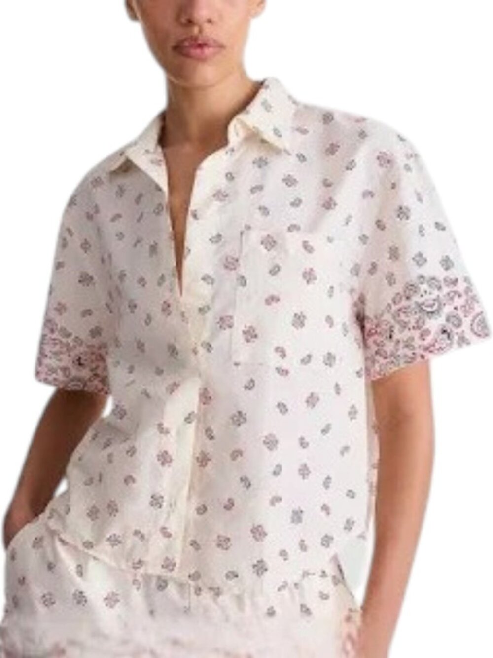 Madewell Women's Size M Paisley Boxy Fit Poplin Ivory Shirt NEW